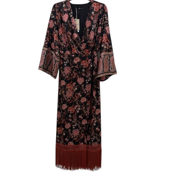 NWT Mango Paisley Print Fringed Hem Wrap Dress - Picture 5 of 9